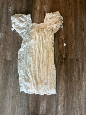 Womens White Lace Puff-Sleeve Mini Dress